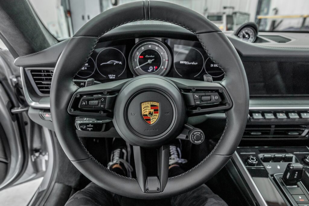Porsche 911 Turbo steering wheel and speedometer.